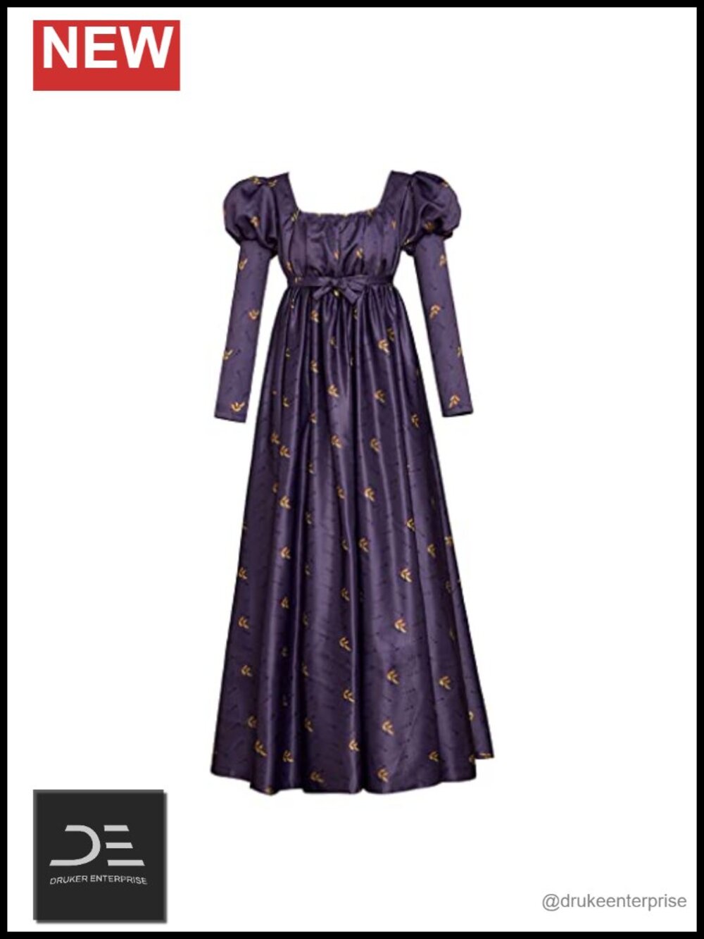 Regency Empire Waist Tea Party Ball Gown Purple Floral Puffy Sleeve Dress